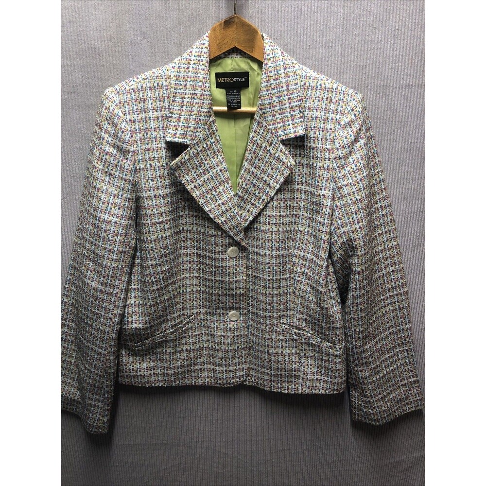 Metrostyle Blazer Single Breast Size 18 Tweed Lime Pink Teal Career Professional